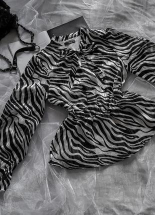 Невероятная блуза с завязкой на шее в трендовый зебровый принт10 фото