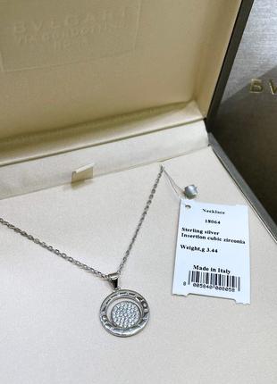 Серебряное колье ожерелье кулон с камнями камешки с логотипом булгари bvlgari серебро проба 925 новые с биркой италия3 фото