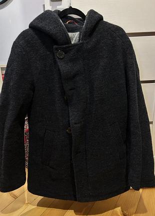 Пальто унисекс с капюшоном, серое