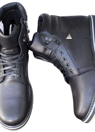 Розміри 40, 41, 42, 44, 45 шкіряні чоловічі зимові черевики maxus на хутрі, чорні, повнорозмірні3 фото