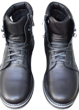 Розміри 40, 41, 42, 44, 45 шкіряні чоловічі зимові черевики maxus на хутрі, чорні, повнорозмірні6 фото
