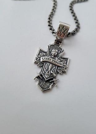 Срібний великий хрест прямий кулон козак срібло 925 проби чорнений 3009 год 13.50г2 фото