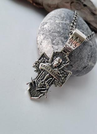 Срібний великий хрест прямий кулон козак срібло 925 проби чорнений 3009 год 13.50г6 фото