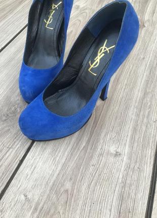 Туфли ysl blue black red suede tribtoo pumps yves saint laurent босоножки каблук синие замша кожа кожане9 фото