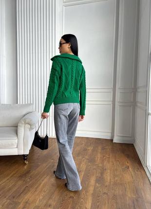 Женский вязаный свитер зеленый3 фото