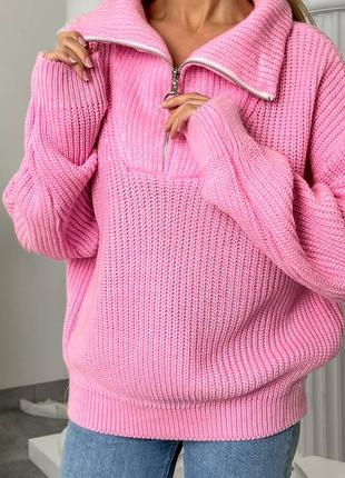 Женский вязаный свитер розовый5 фото