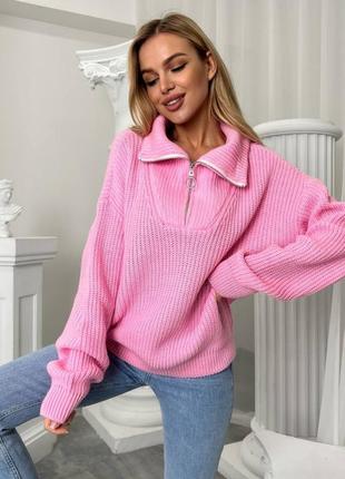 Женский вязаный свитер розовый
