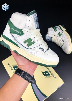 Зимние мужские кроссовки new balance 550 winter white green fur белого с зеленым цветом с мехом