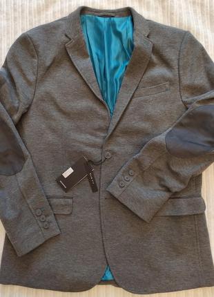 Пиджак мужской reserved xl, slim fit, серый с латками, новый2 фото