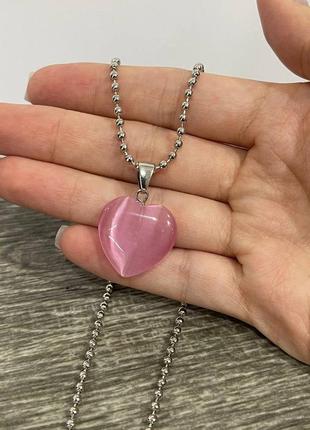 Натуральний камінь улексіт рожеве котяче око кулон у формі сердечка на брелоку - оригінальний подарунок дівчині4 фото