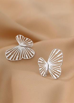 Сережки-гвоздики крила метелики, симетричні сережки трансформери, срібне покриття 925 проби2 фото