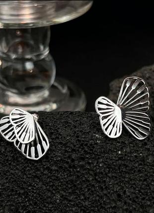 Серьги-гвоздики крылья бабочки, асимметричные сережки трансформеры, серебряное покрытие 925 пробы8 фото