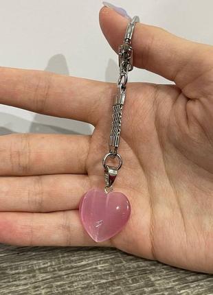 Натуральный камень улексит розовый кошачий глаз кулон в форме сердечка - оригинальный подарок девушке2 фото