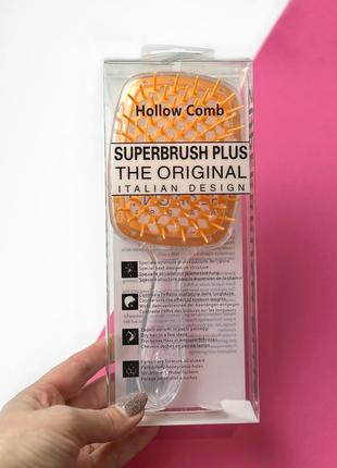 Гребінець для волосся superbrush plus hollow comb, прозорий/помаранчевий3 фото