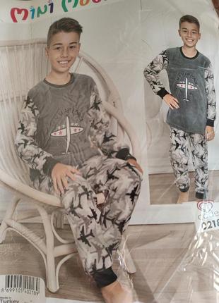 Пижама флисовая мальчику турецкая зимняя 9-17 лет мальчику , теплая пижама детская с самолётом5 фото