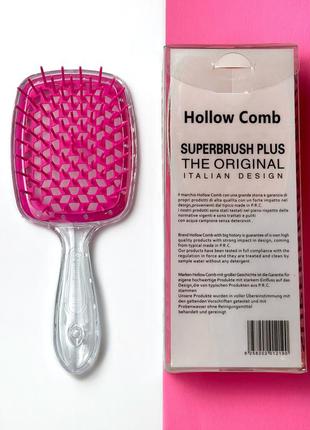 Гребінець для волосся superbrush plus hollow comb, прозорий/малиновий1 фото