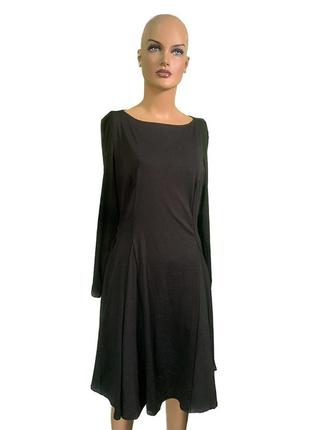 Свободное платье макси со складками и длинным рукавом черный1 фото