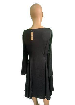 Свободное платье макси со складками и длинным рукавом черный4 фото