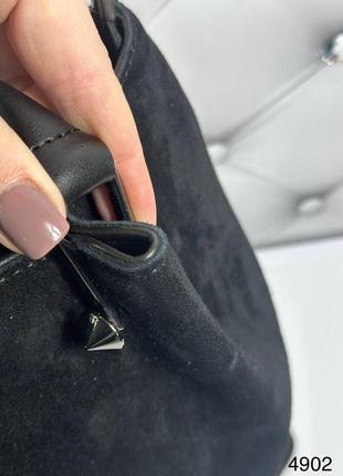 Женская сумка классическая небольшая удобная замша черная5 фото