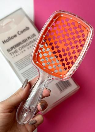 Гребінець для волосся superbrush plus hollow comb, прозорий/оранжевий3 фото