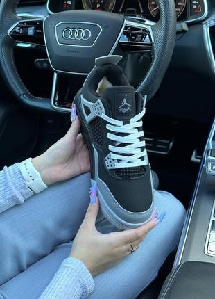❄️зимові жіночі кросівки nike air jordan 4 retro black gray fur❄️2 фото