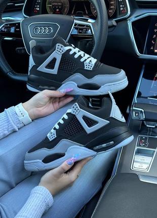 ❄️зимові жіночі кросівки nike air jordan 4 retro black gray fur❄️4 фото