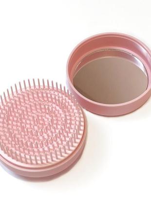 Компактний гребінець для волосся з дзеркалом, рожевий