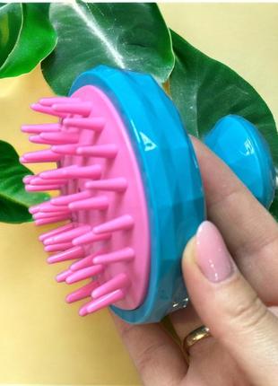 Щітка-масажер для миття голови (шабер для миття волосся), рожево-блакитна2 фото
