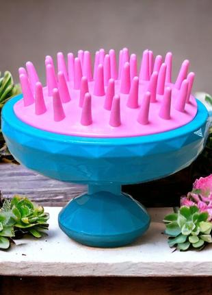 Щітка-масажер для миття голови (шабер для миття волосся), рожево-блакитна1 фото