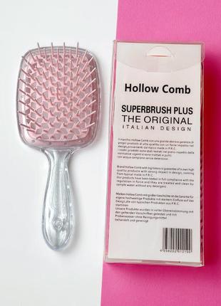 Гребінець для волосся superbrush plus hollow comb, прозорий/ пудра3 фото