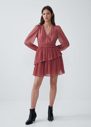 Красивое шифоновое платье zara цвета роза