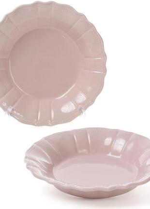 Набір 6 глибоких тарілок leeds ceramics sun ø 23 см, кам'яна кераміка (рожевий-пелястий)