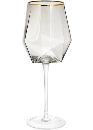 Набор 4 фужера clio бокалы для вина 670мл, дымчатое стекло с золотым кантом1 фото