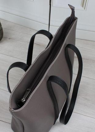 Большая женская сумка шоппер с высокими ручками мокко6 фото