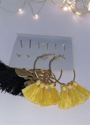 Комплект женских сережек (6 пар) / серьги набор ( кисточки + гвоздики + кольца)7 фото