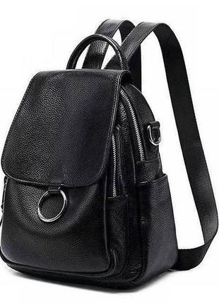 Кожаный женский рюкзак сумка черный, сумка-рюкзак кожаная женская3 фото