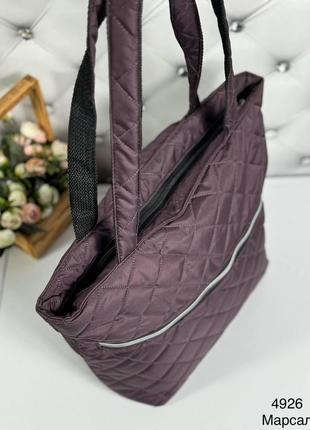 Большая женская сумка шоппер тканевая плащовка стеганая марсал2 фото