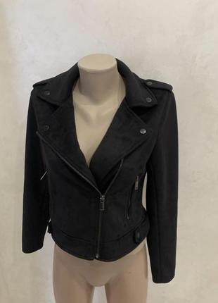 Черная замшевая куртка косуха женская primark6 фото