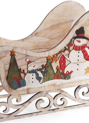 Декоративные сани "снеговики" 63.5см деревянные1 фото