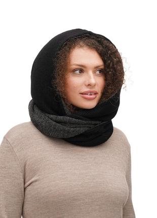 Тепый капюшон шарф хомут вязаный женский зимний капор6 фото