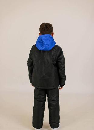 Синій теплий спортивний костюм (куртка+напівкомбінезон) для хлопчиків та дівчаток на зріст зі 122 до 140 см7 фото