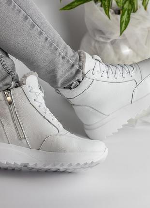 Стильные белые женские ботинки осенние,зимние,на высокой подошве кожаные/кожа-женская обувь осень зима6 фото