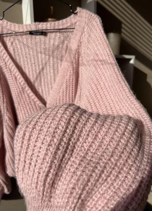 Пудрова кофта в'язаний кардиган із широким рукавом на ґудзиках персиковий укорочений светр-накидка тепла nasty gal розмір l1 фото