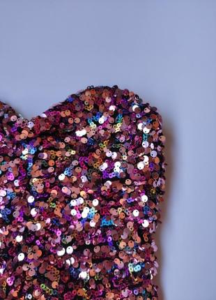 Разноцветный блестящий кроп топ нарядная майка с паетками бандо без шлеек с силиконом zara8 фото