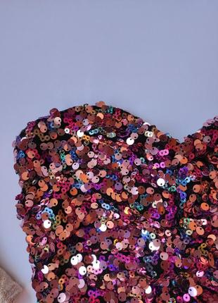 Разноцветный блестящий кроп топ нарядная майка с паетками бандо без шлеек с силиконом zara7 фото
