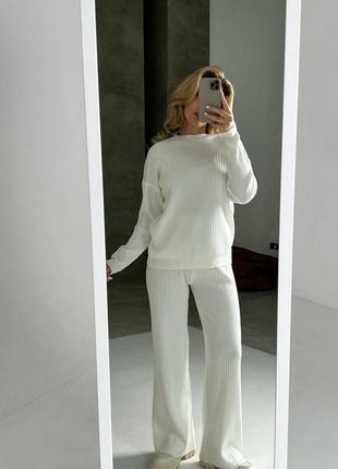 Костюм рубчиков связан в щёпочке ангора брюки палаццо клеш кюлоты длинная удлиненная кофта свитер длинный рукав прямые широкие трубы гольф