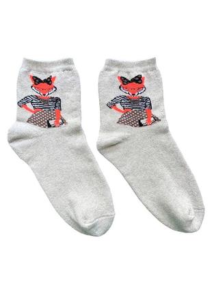 Шкарпетки жіночі махрові з лисичкою, бежевий, р. 36-401 фото