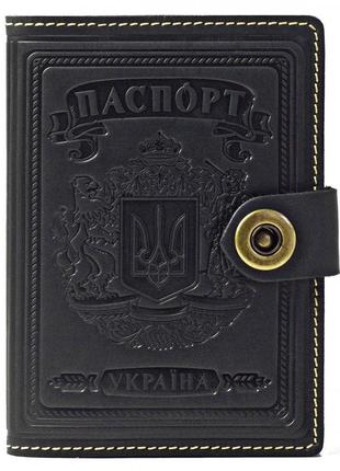 Шкіряна обкладинка для паспорта на документи, герб, тризуб, жіноча чоловіча, villini 001 чорний