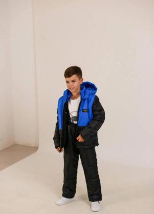Теплий спортивний костюм (куртка+напівкомбінезон) для хлопчиків та дівчаток кольору хакі на зріст зі 122 до 140 см2 фото