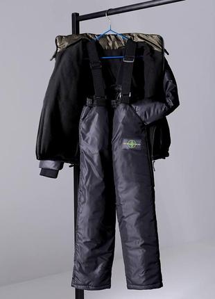 Теплий спортивний костюм (куртка+напівкомбінезон) для хлопчиків та дівчаток кольору хакі на зріст зі 122 до 140 см6 фото